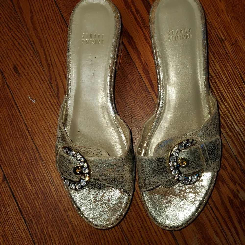 Stuart Weitzman Gold Clogs 9.5 - Picture 1 of 4